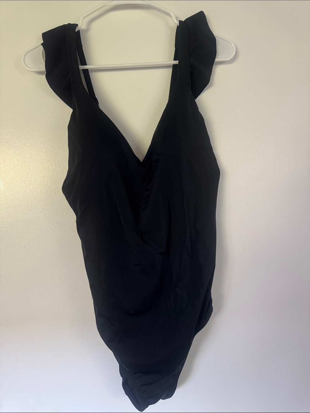 Time and Tru Black Ruffle Strap V-Neck One-Piece Swimsuit - Size XL